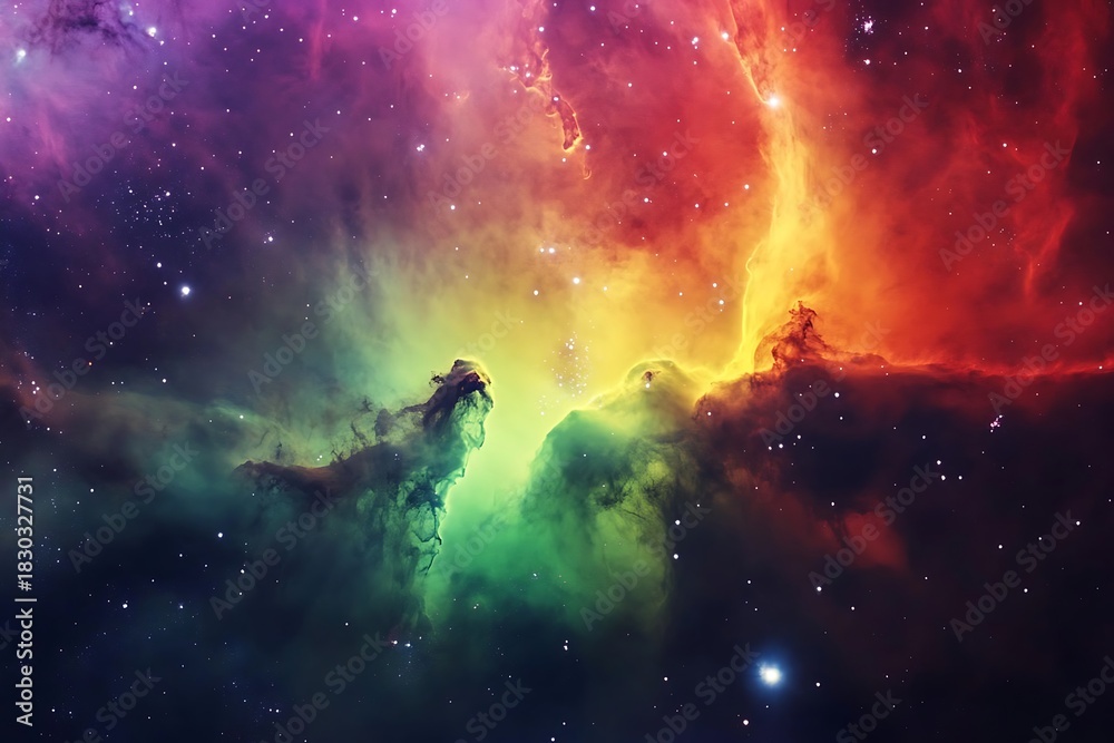 Fototapeta premium Vibrant cosmic clouds illuminate deep space filled with distant stellar bodies