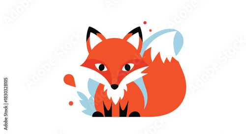 Cute cartoon fox illustration with orange fur and white tail.