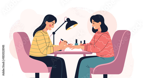 Woman getting manicure at salon, nail care treatment, beauty.