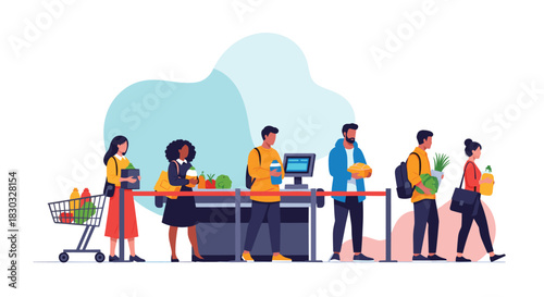 People waiting in line at the grocery store checkout.