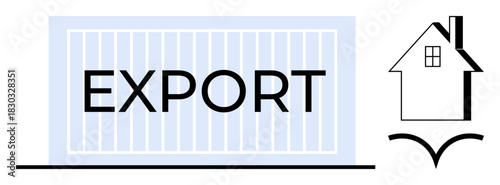 Large export container and house icon symbolize transportation, trade, housing logistics, supply chains, commerce. Ideal for shipping, real estate, logistics, globalization economy minimal visual