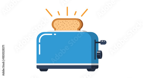Blue toaster with toasted bread, ready for breakfast.