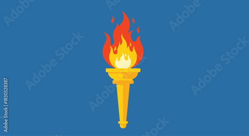 Burning Torch Symbolizing Enlightenment and Guidance on Blue Background.