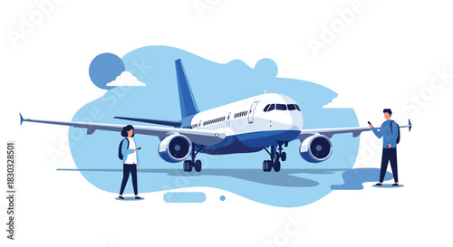 Airplane and people ready for flight, travel concept.