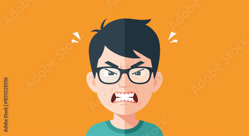 Angry man with glasses showing teeth and frustration.