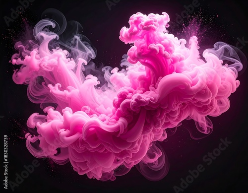 Abstract pink smoke cloud against a dark background, artistic design.