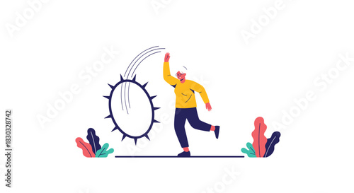 Man throws object, focused on the main subject, simple illustration.