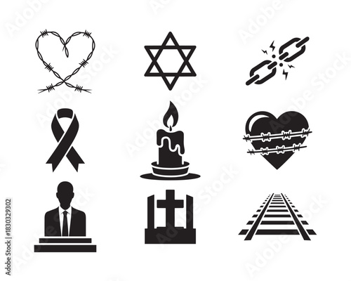 Collection of Holocaust Remembrance and Memorial Icons Keywords: holocaust, remembrance