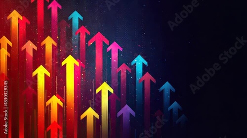 Colorful upward arrows against a dark background, suggesting growth and progress.