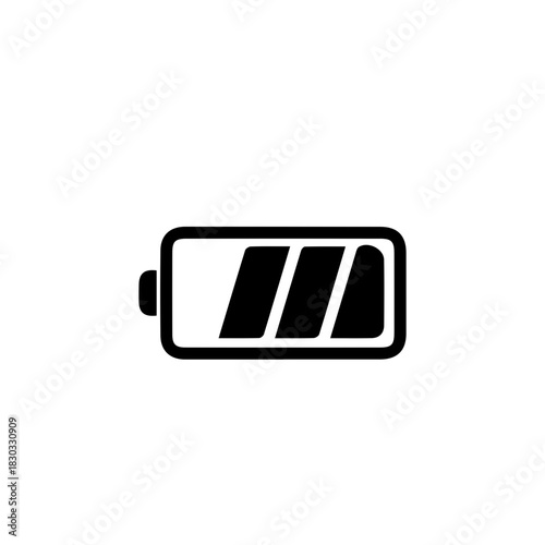 Graphical representation of a battery icon displaying a medium charge level, indicating sufficient power remaining for electronic devices and mobile gadgets, essential for power status updates