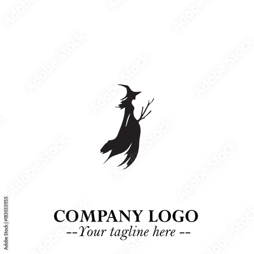 Mystical Black Witch Logo Symbol on White Background for Modern Magical Branding Design Effects