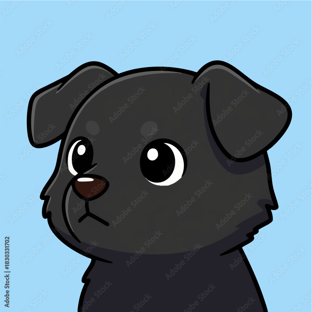 Obraz premium Cute Sad Black Puppy Dog Cartoon Illustration