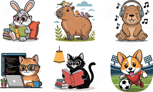 Cartoon animal character set illustration for stickers and prints