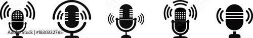 Silhouette of Spoken Language Voice Translation. A collection of various microphone icons, illustrating different styles and features, suitable for audio-related themes.