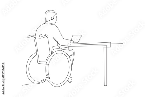 People with disabilities in business concept one-line drawing