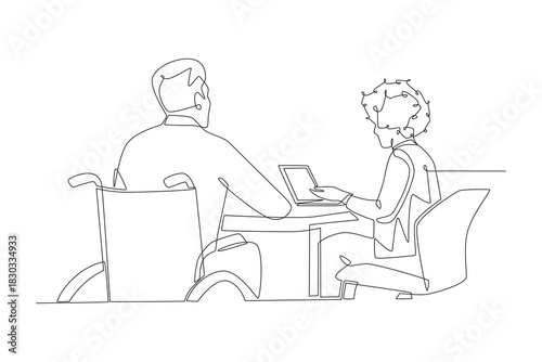 People with disabilities in business concept one-line drawing
