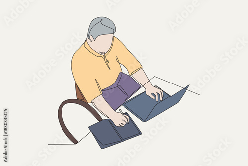 Colored people with disabilities in business concept one-line drawing