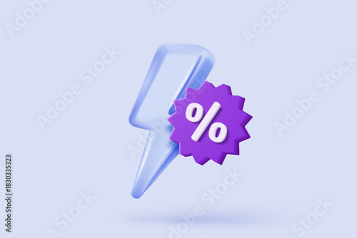 3D thunder bolt icons with coupon for sales and shopping online, discount coupon of cash. flash lightning on time alert notice special offer promotion. 3d price tags icon vector render illustration