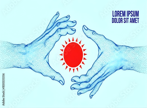 Hands holding abstract sun