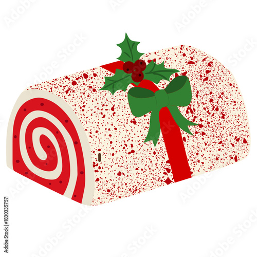 Christmas red velvet roll cake with ribbon, Festive Red and White Swiss Roll