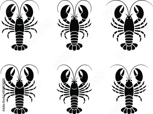 Set of Minimalist black lobster seafood silhouette vector icon