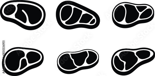 Set of Minimalist black raw meat steak cut silhouette vector icon