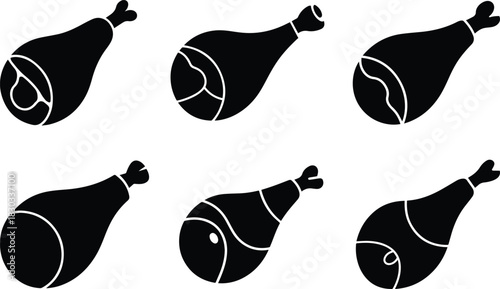 Set of Minimalist black ham hock pork meat silhouette vector icon