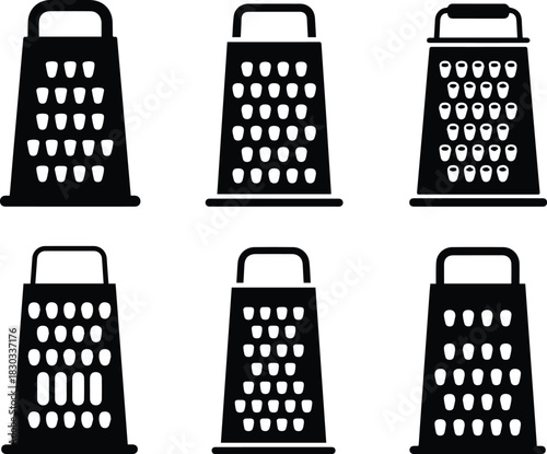 Set of Minimalist black cheese grater kitchen utensil silhouette vector icon