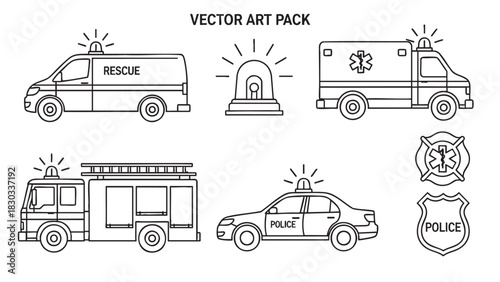 Hand drawn truck line art on white background for design elements