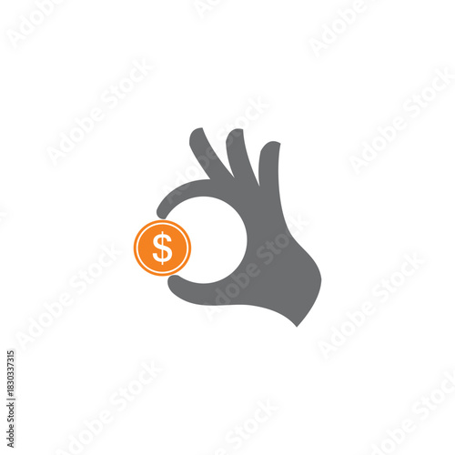 hand silhouette holding gold coin dollar with finger symbol vector