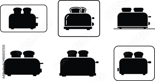 Set of Minimalist black electric toaster kitchen appliance silhouette vector icon
