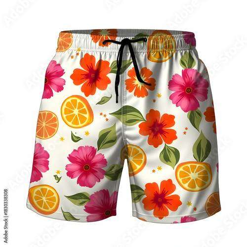 Lightweight tropical floral shorts with bright colors offering breezy comfort.