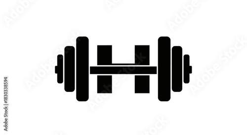 Black and white dumbbell with the letter H in the middle.