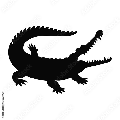 Crocodile mouth open, ready to snap Vector, Silhouette, Illustration