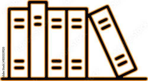 Simple line drawing of books on a shelf