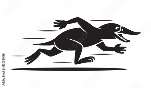 Running Platypus Silhouette Vector, Fast Animal Cartoon Icon Illustration.