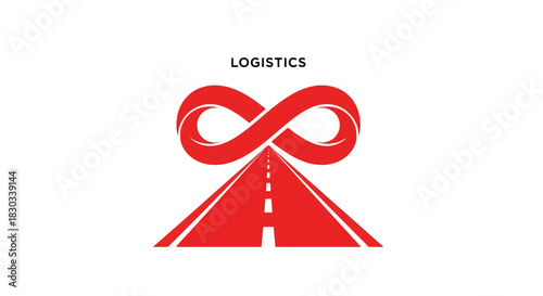 Red logistics logo with infinity symbol over road, symbolizing endless transport.
