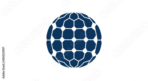 Blue globe with geometric pattern on white background.