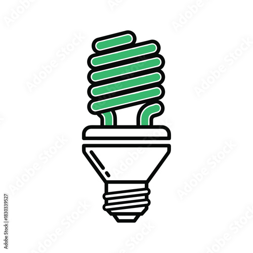 Illustration of a green energy-efficient compact fluorescent lamp