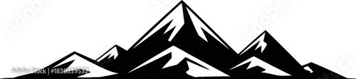 Black and white graphic illustration of jagged mountain peaks range silhouette