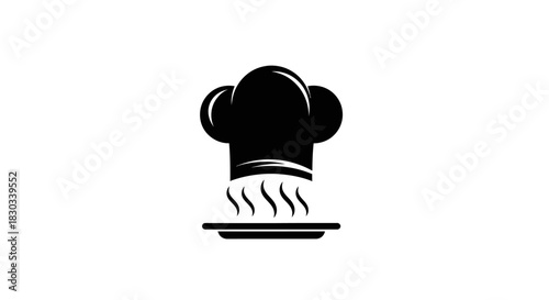 Chef's hat on a plate with steam, representing cooking or food service.