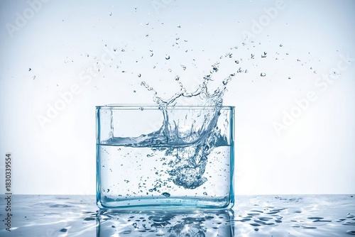 Glass cabinet with splashes of water on a light background.