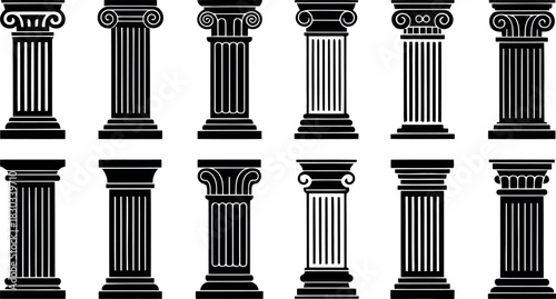 Collection of black and white classical architectural columns pillar architecture