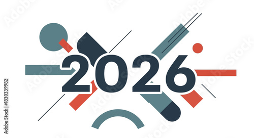 Celebrate 2026 with a modern flair. Perfect for event announcements, new year promotions, or adding a stylish date graphic to your design projects. A visually appealing geometric design.