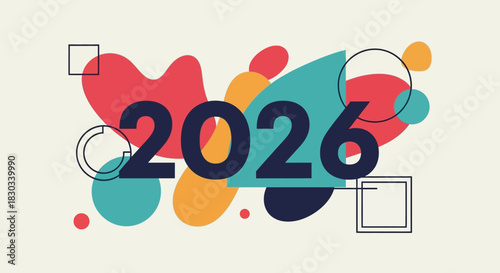 Celebrate 2026 with this modern geometric design! Ideal for promotional banners, social media posts, and festive announcements, adding a vibrant and celebratory touch.