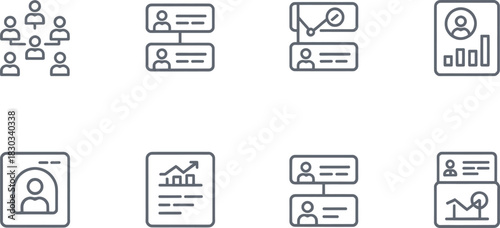HR & Business Analytics Line Icons — Organization Chart, Profile, Resume, KPI Dashboard Vector Set.
