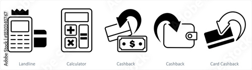 A set of 5 business icon as landline, calculator, cashback