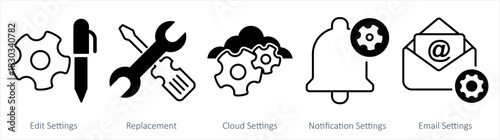 A set of 5 business icon as edit settings, replacement, cloud settings