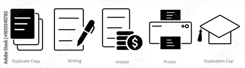 A set of 5 business icon as duplicate copy, writing, invoice