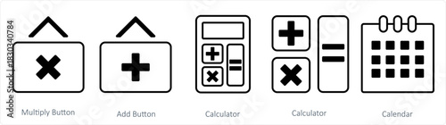 A set of 5 business icon as multiply button, add button, calculator
